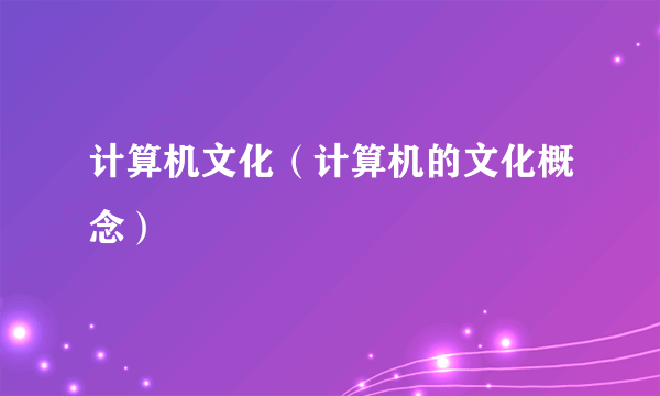 计算机文化（计算机的文化概念）