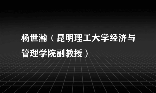 杨世瀚（昆明理工大学经济与管理学院副教授）