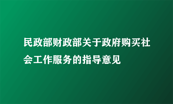 民政部财政部关于政府购买社会工作服务的指导意见