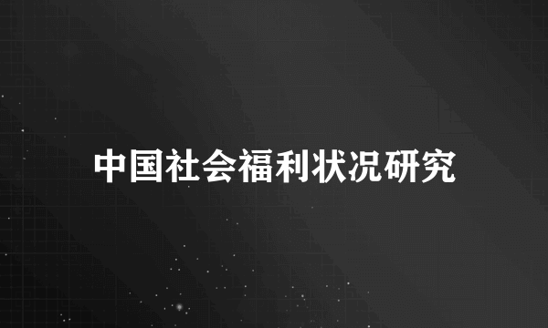 中国社会福利状况研究