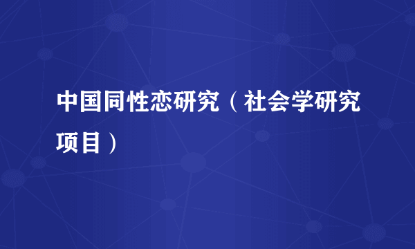 中国同性恋研究（社会学研究项目）