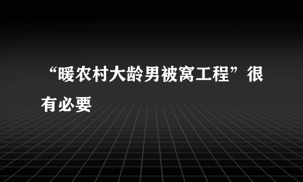 “暖农村大龄男被窝工程”很有必要