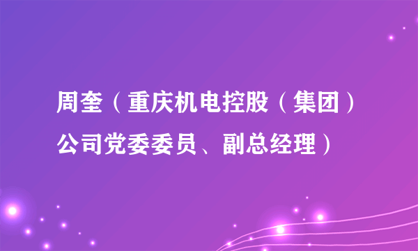 周奎（重庆机电控股（集团）公司党委委员、副总经理）