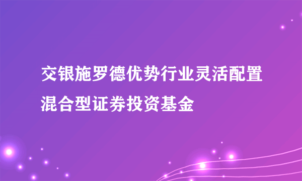 交银施罗德优势行业灵活配置混合型证券投资基金