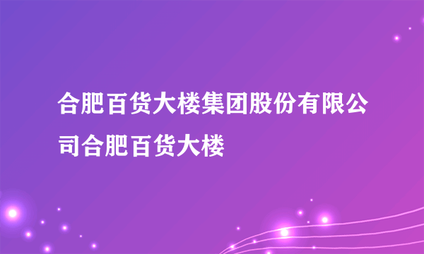 合肥百货大楼集团股份有限公司合肥百货大楼