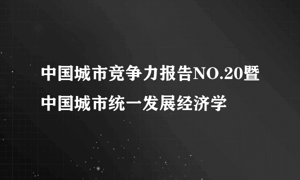 中国城市竞争力报告NO.20暨中国城市统一发展经济学