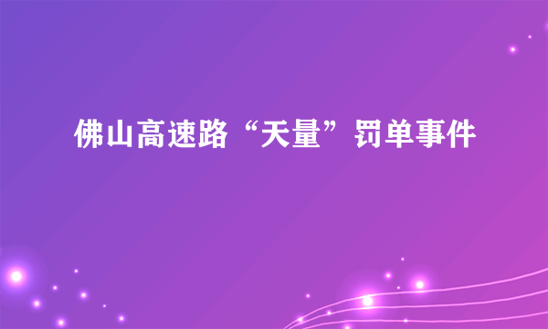 佛山高速路“天量”罚单事件