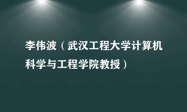 李伟波（武汉工程大学计算机科学与工程学院教授）