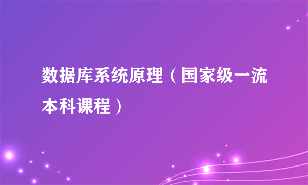 数据库系统原理（国家级一流本科课程）