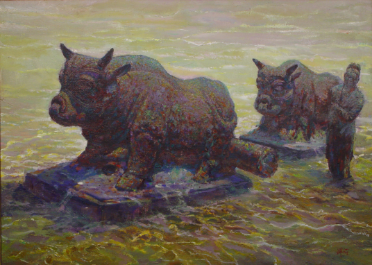 油画黄河铁牛