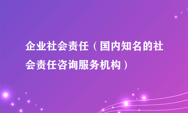 企业社会责任（国内知名的社会责任咨询服务机构）