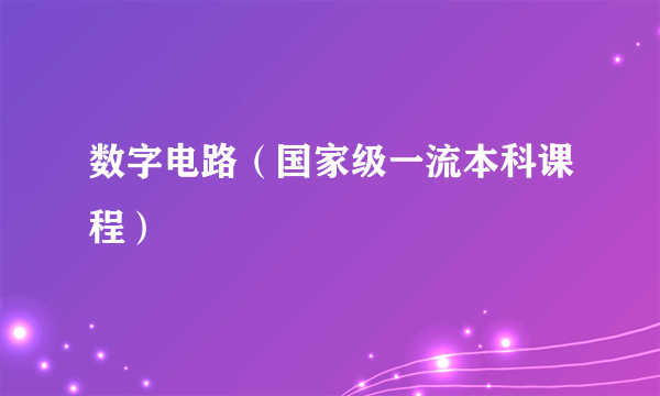 数字电路（国家级一流本科课程）
