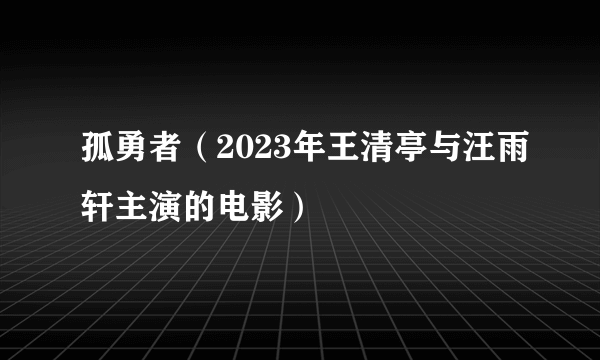 孤勇者（2023年王清亭与汪雨轩主演的电影）